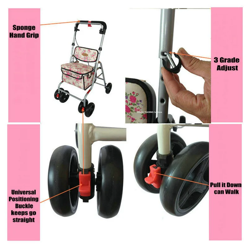 Портативные роликовые ходунки для пожилых с колесами сиденье спинка и сумка