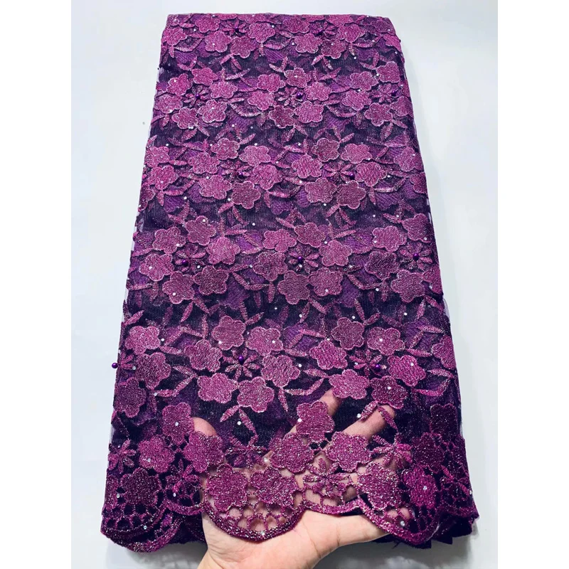 

Newest african lace fabric 2021 high quality lace french fabric beaded stones nigerian swiss lace fabrics for dress 5yards