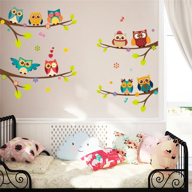 

Lovely Owlets On Tree Branch Wall Stickers Kids Room Decoration Cartoon Safari Mural Art Diy Home Decals Animal Owls Posters