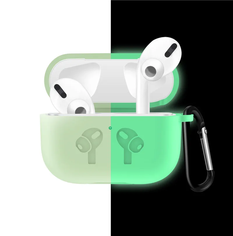 fluorescent green Мягкий силиконовый чехол для AirPods 3 BuckleShockproof чехол для Airpods Pro зарядный чехол светодиодный защитный чехол Аксессуары для наушников - Цвет: fluorescent green