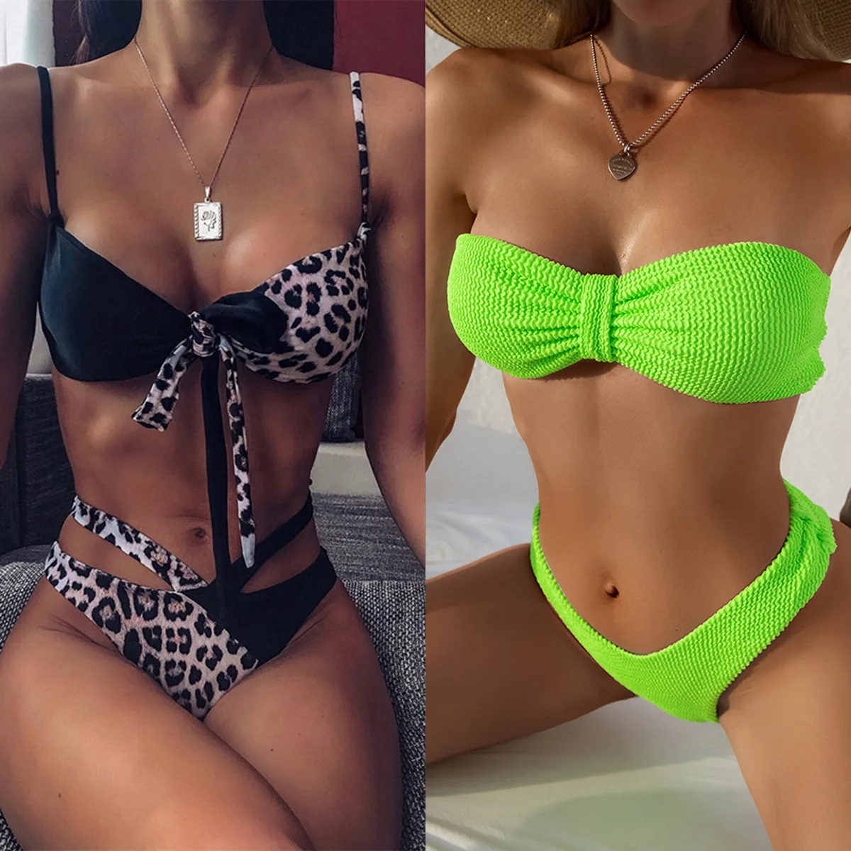

2021 Sexy Women High Waist Bikini Swimsuit Swimwear Female Bandeau Thong Brazilian Biquini Bikini Set Bathing Suit Bather