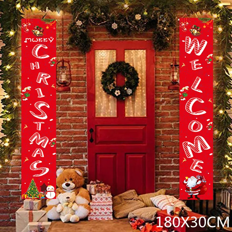 

1set Christmas Decorations for Home Merry Christmas Couplet Banner Party House Door Porch Hanging Flags Sign Decoration Supplies