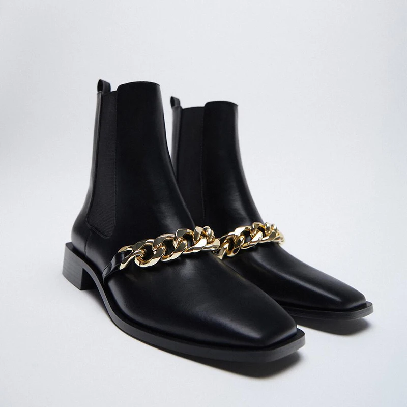 Новинка 2020 модные ботинки Martin Chelse с золотой металлической цепочкой женская