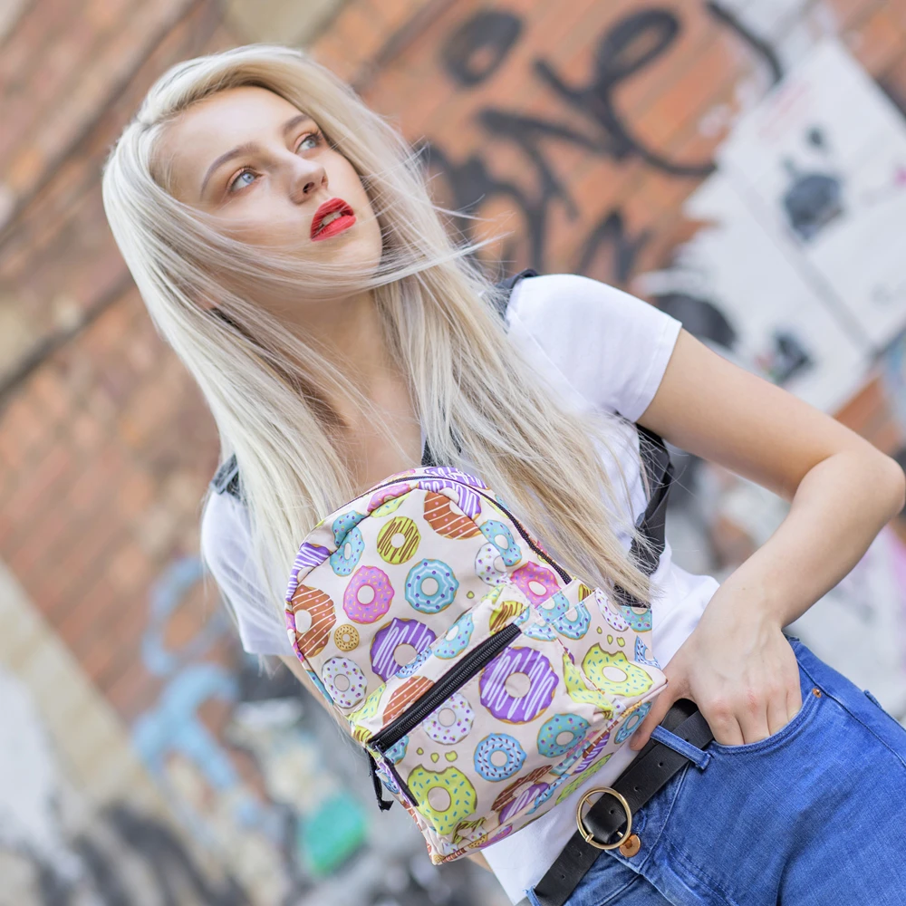 Женский рюкзак Mochila сладкие пончики с принтом женская сумка на плечо для подростков Многофункциональный маленький рюкзак школьный рюкзак