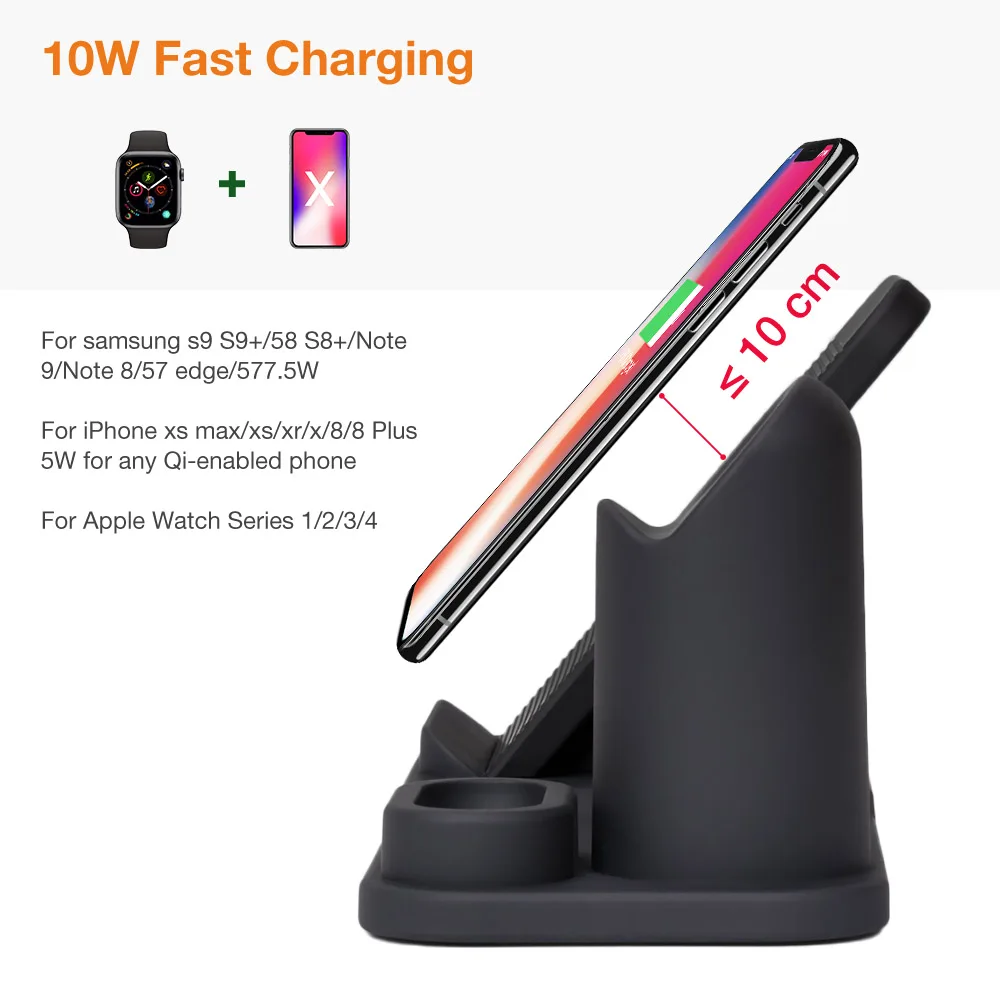 3 в 1 беспроводная зарядная подставка для iPhone X/XR/Xs MAX/8/8 Plus/X/7/7 Plus/6/6s Plus зарядная док-станция для Apple W