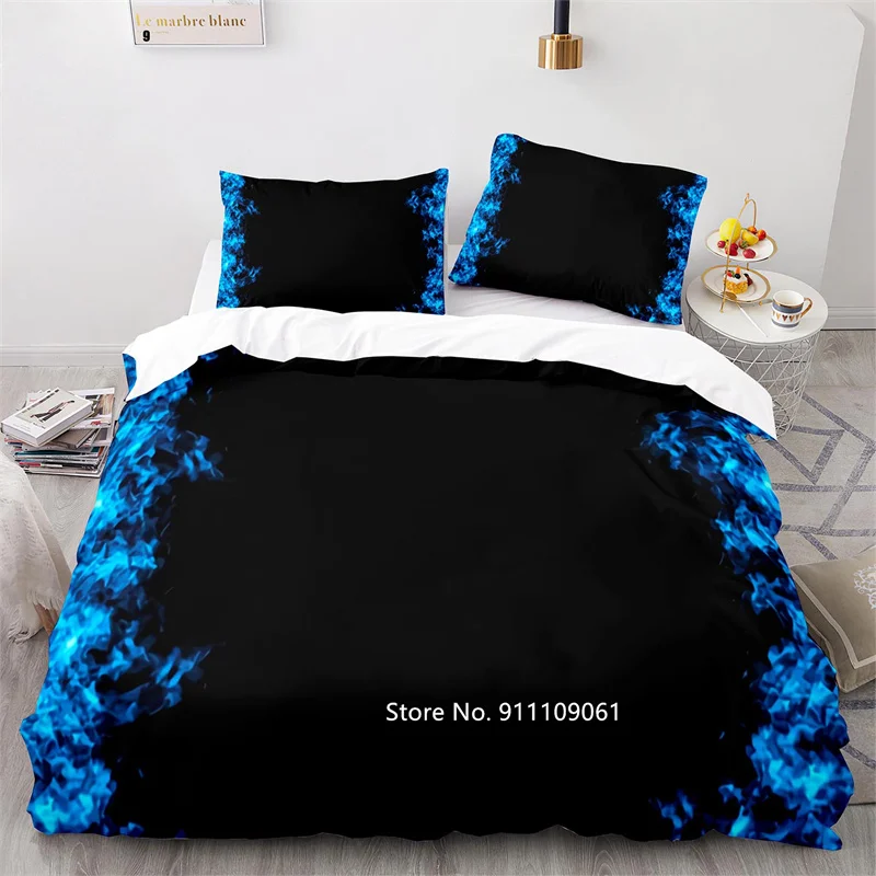 

Yellow Blue Color Flame Down Quilt Cover Pillowcase Deluxe Black Bedding Set Queen King Double Size 2-3 Pieces Homemade Design