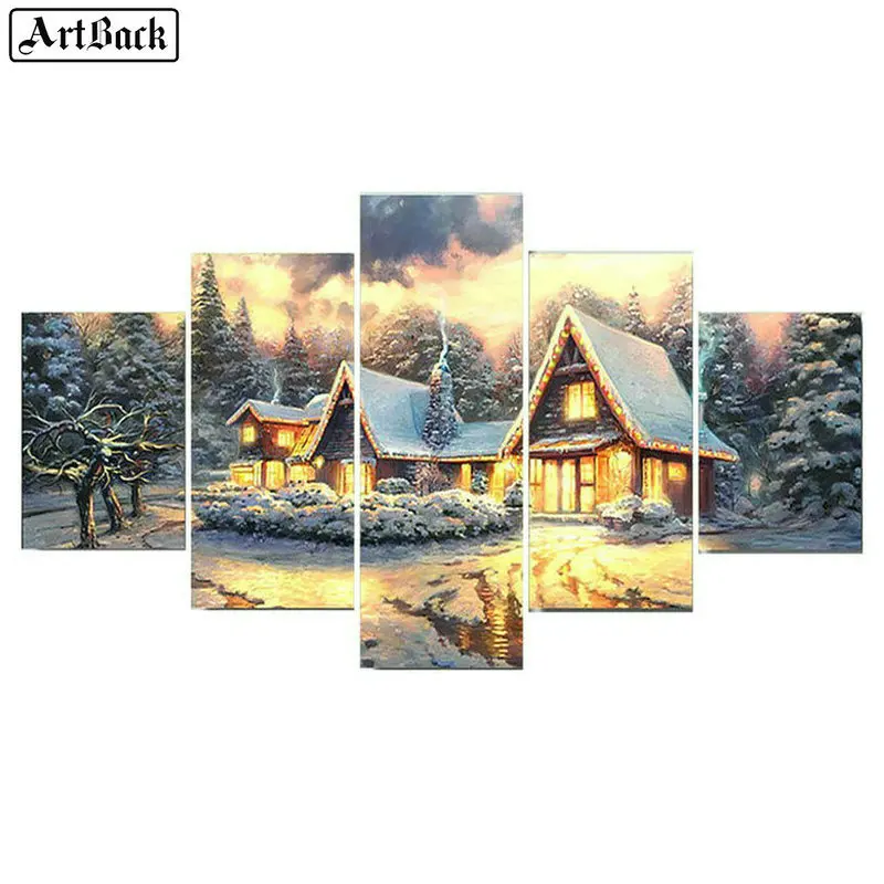 Алмазная живопись картина 5d с полными стразами зимний ландшафт дерево украшение