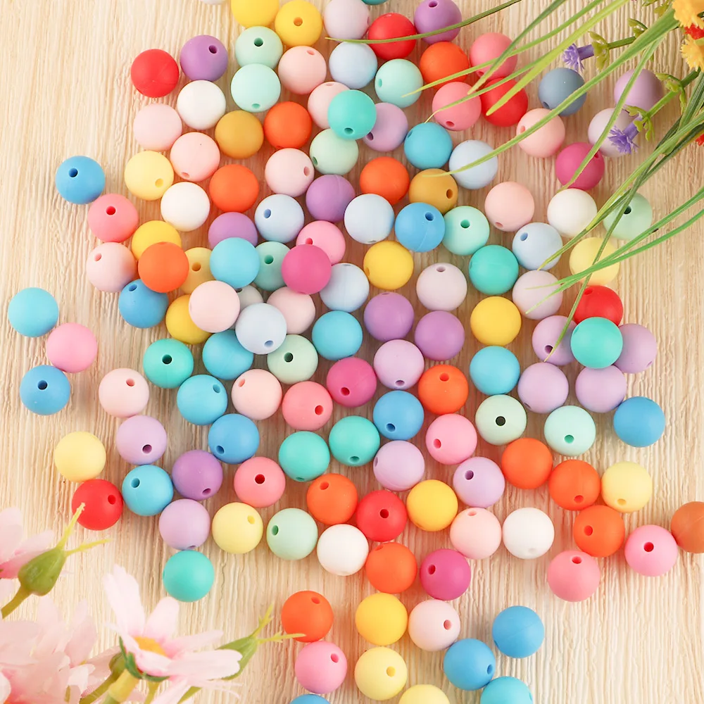 50Pcs 9/12/15MM Baby Silicone Round Beads DIY Pacifier Chain Bracelet Necklace Gift Food Grade Chewing Beads
