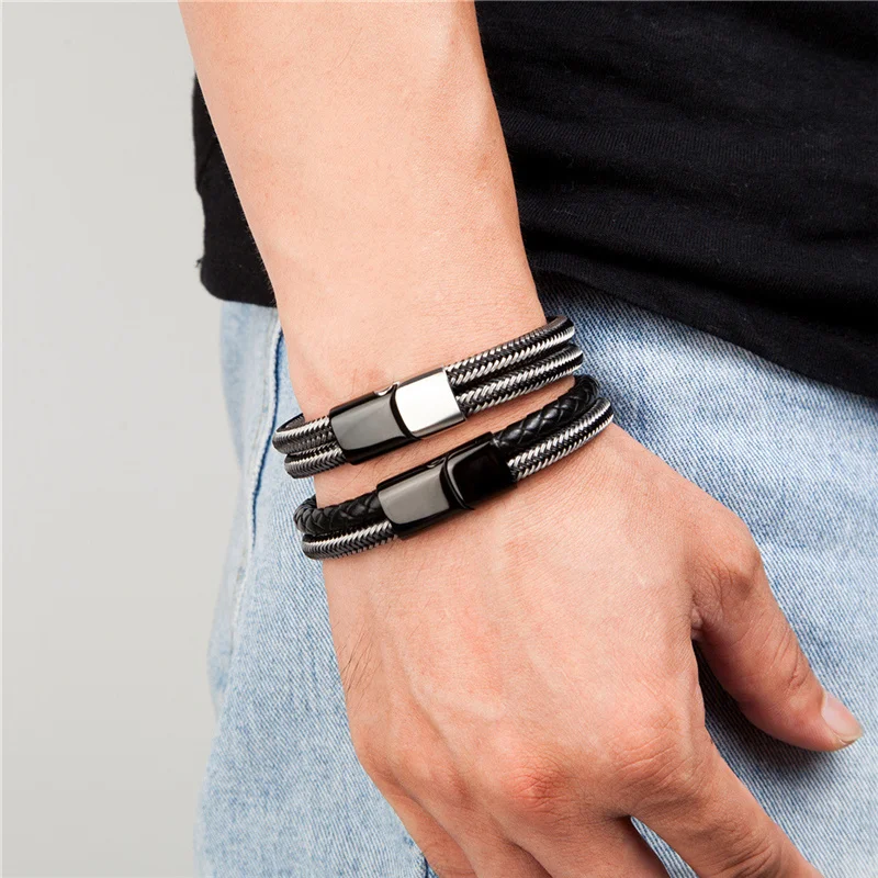 

2021 Steel Braided Lovers Bracelet Stainless Steel Women's Bracelet Double Personality Bracelet Men's Bracelet Jewelry Wholesale