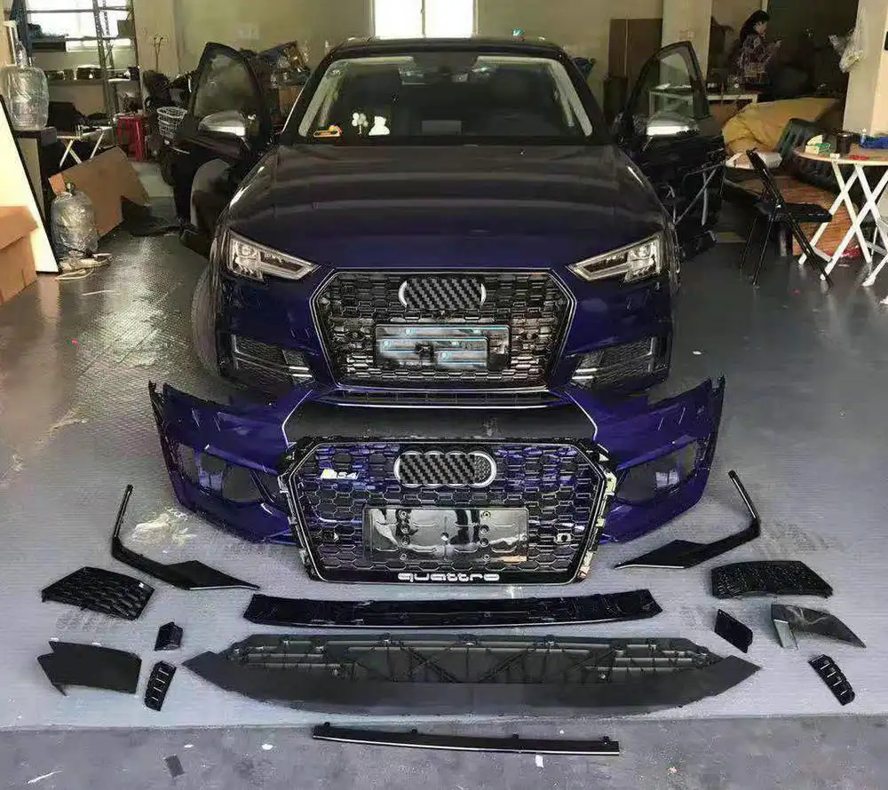 RS4 набор внешних комплектующих к автомобилю для Audi A4- переднего бампера и передней губы и переднего гриля/заднего бампера и заднего диффузора губ
