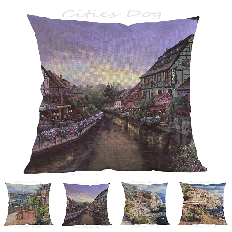 

Деревенский стиль Риверсайд закат Живопись Искусство 45*45 см квадратный наволочка чехол для подушки бар диван подушка для подушки