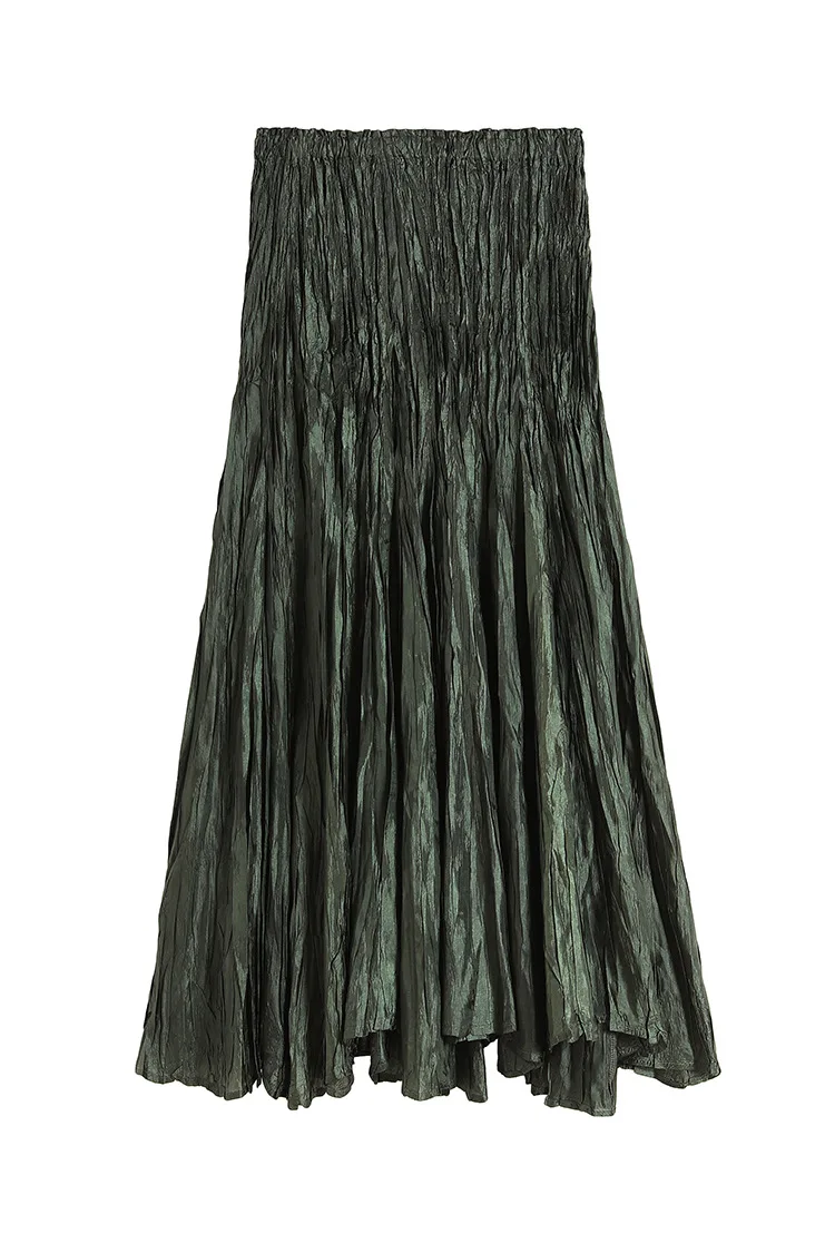 

LANMREM irregular pleated A- line skirt high qualtiy all-match loose big swing middle-aged fold women's clothes 2020 new YJ506
