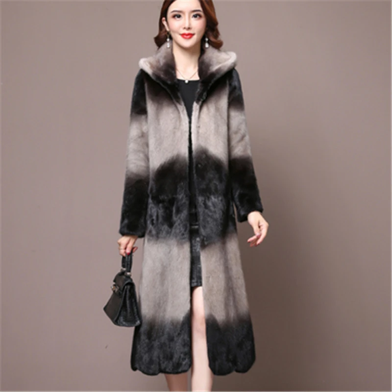 Женское зимнее пальто из искусственного меха норки средней длины новинка 2019