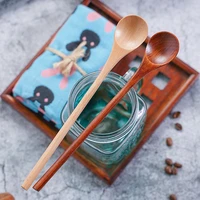 100pcslot 20cm round stick wooden long handle spoon coffee spoon honey mixing spoon lx2734