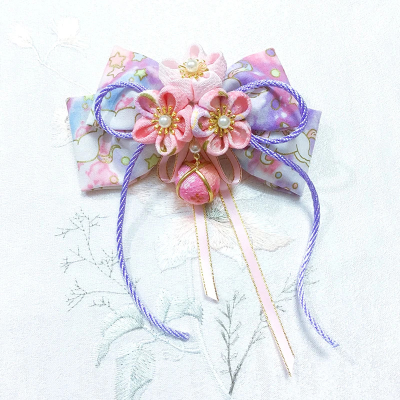 Вишня в цвету бантом зажим для волос головной убор заколка ручной работы ткань