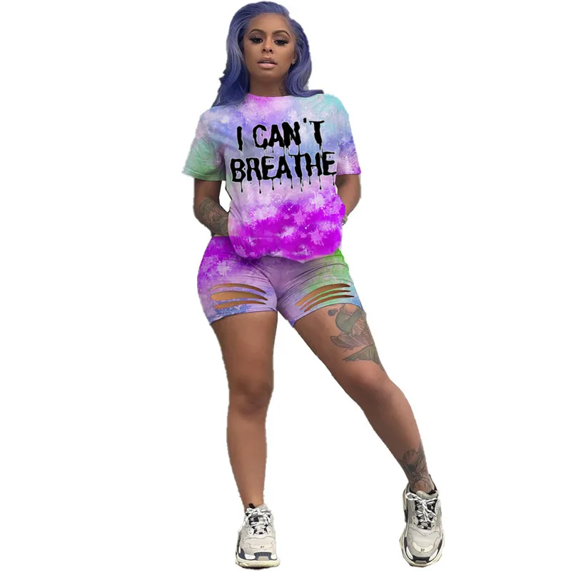 

New Ladies Fashion Women Set Funny Letter Two-piece Outfits Dye Printing Tracksuits