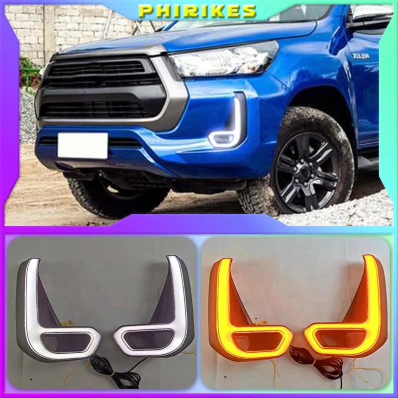 

1 пара, автомобисветодиодный светодиодные дневные ходовые огни, указатели поворота, желтые, 12 В, дневные ходовые огни для Toyota Hilux Revo Rocco 2020 2021