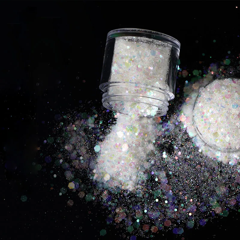 

10ml/Box Holographic Chunky Glitter Powder Face Body Eye Hair Nail Festival Chunky Holographic Glitter Mixed Size DIY Sequins