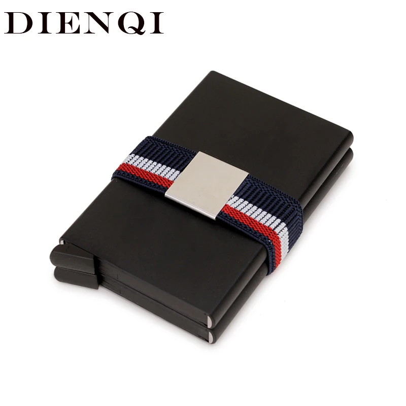 Модный двойной кошелек DIENQI черный металлический RFID для мужчин эластичная