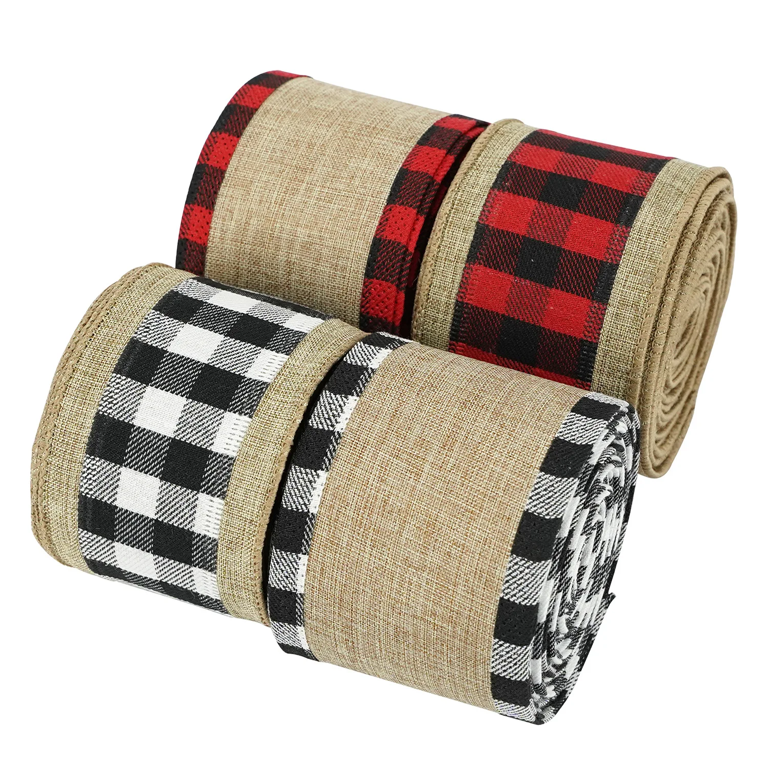 

63MM 10yards Wired Edge Natural Jute Burlap Checked Plaid Ribbon for Festival Christmas Decoration New Year Gift Wrapping