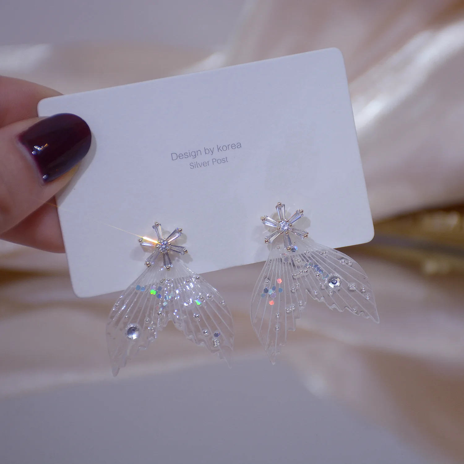 

New Arrive 14K Real Gold Petal Fishtail Fairy Acrylic Stud Earrings for Women Cubic Zircon ZC Earrings
