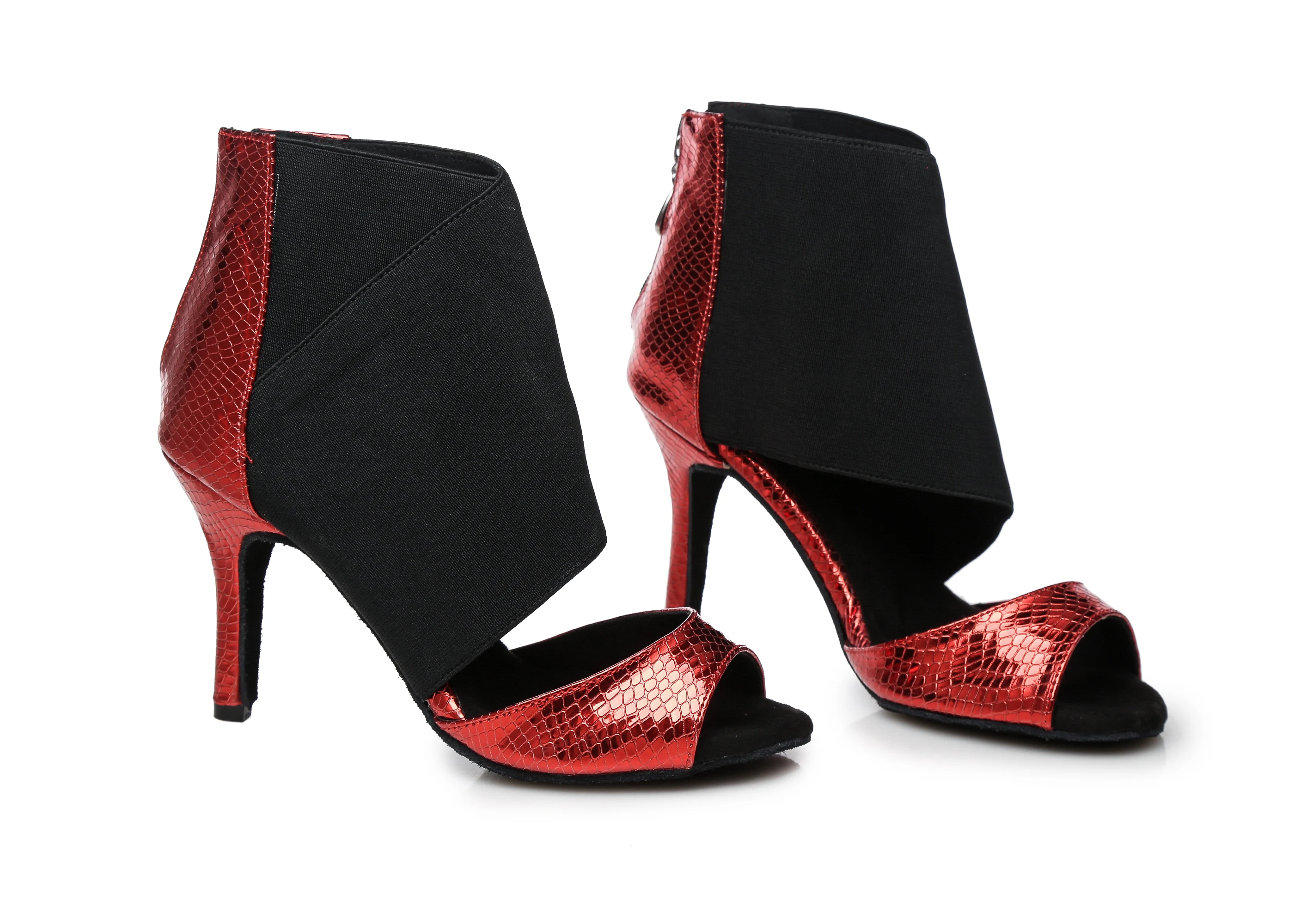 DKZSYIM/красные/Серебристые ботинки для латинских танцев женские туфли с открытым