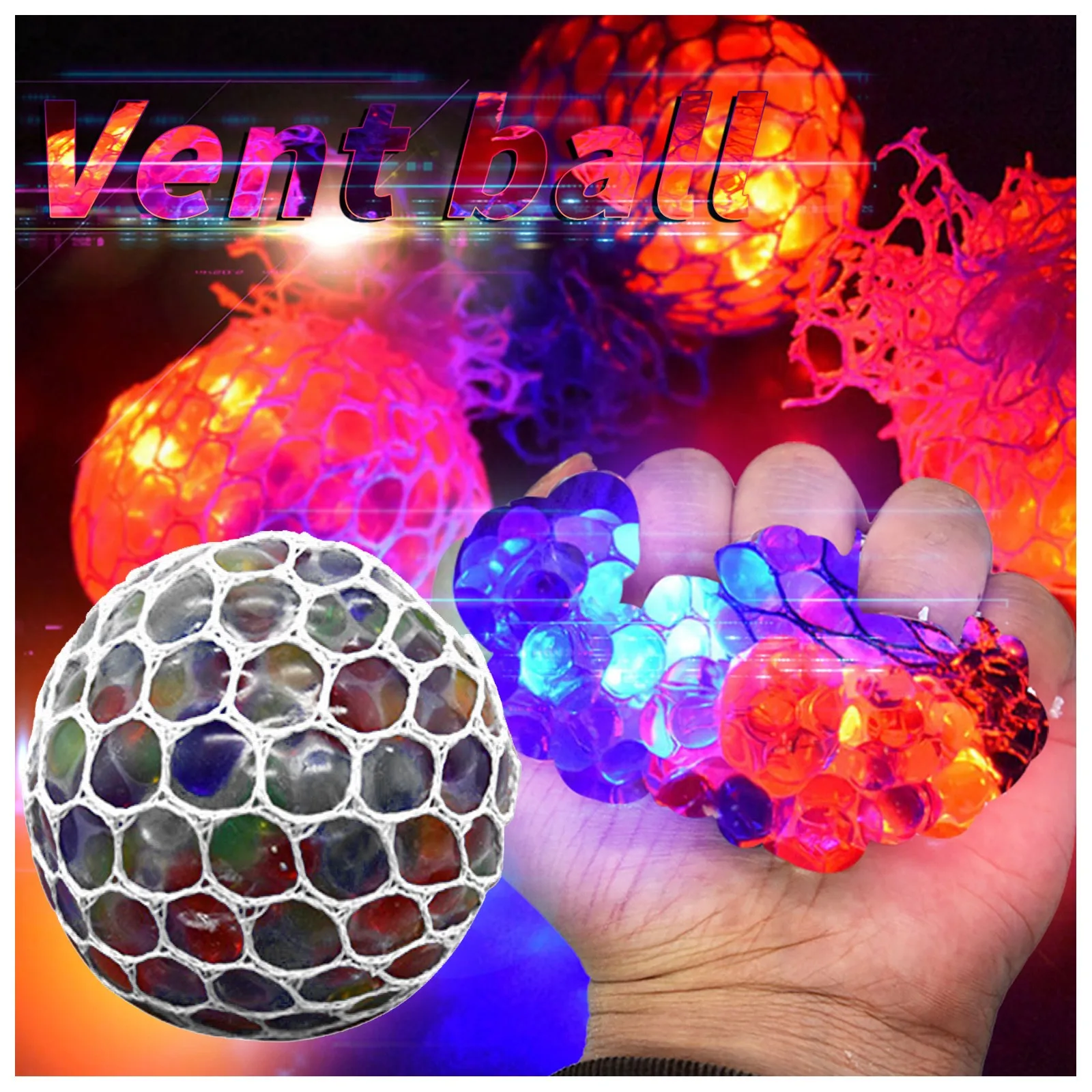 

2021 Funny Adult Push Bubble Decompression Toy 10ml Mesh Ball Stress Led Glowing A Grape Toy Anxiety Relief Balls Relieve Stress