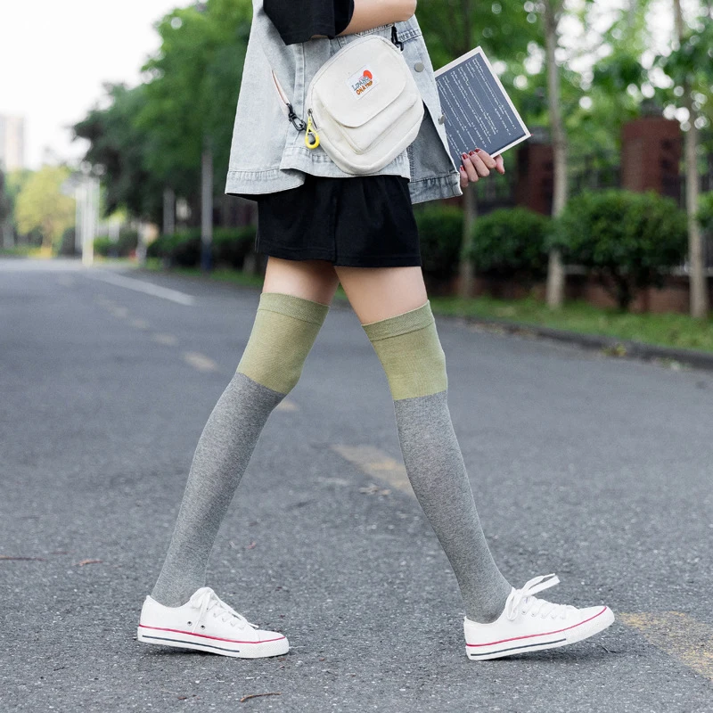 

Mosodo Girl's High Tube Socks Splicing Color Over Knee Sock Women's Retro College Style Winter Cotton Socks