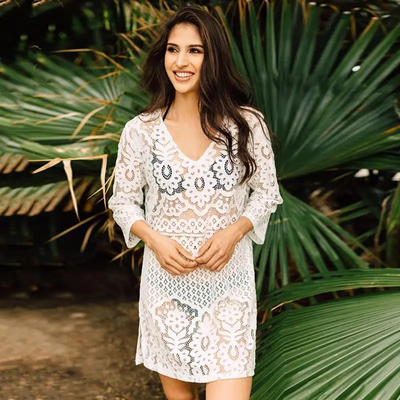 2021 кружевная Пляжная накидка парео пляжная одежда для плавания туники пляжа