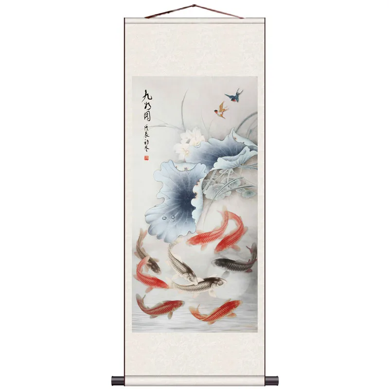 

Chinese style mural scroll ink painting and calligraphy lotus painting feng shui living room decoration hanging painting