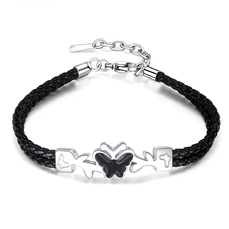 V.YA Leather Stainless Steel Bracelet Butterfly Shape Adjustable Bracelets Friends Birthday Best Jewelry Present | Украшения и
