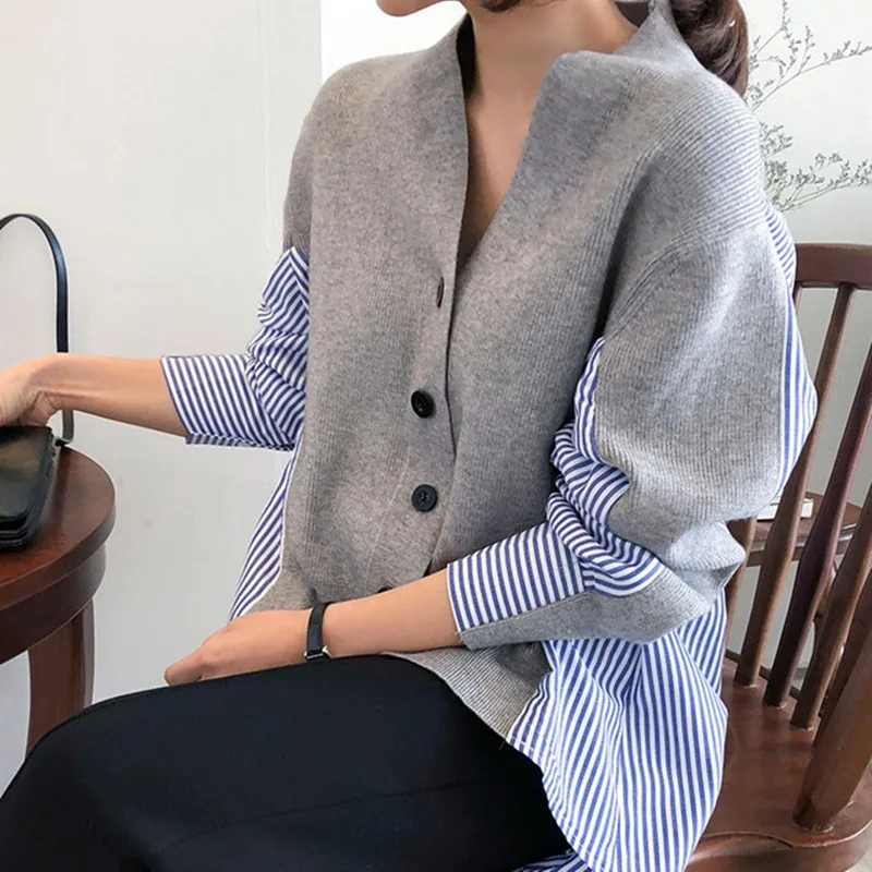 Модная рубашка кардиган в стиле пэчворк женский корейский Повседневный свитер с