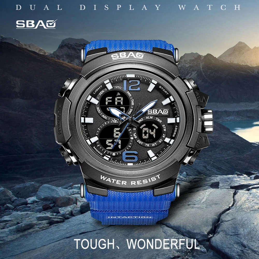 

SBAO Brand Men Sports Watches Dual Display Analog Digital LED Electronic Quartz Wristwatches Waterproof Swimming Military Watch