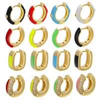 qmhje small hoop earrings neon green yellow bright fluorescent jewelry enamel circle round crystal gold color chunky square