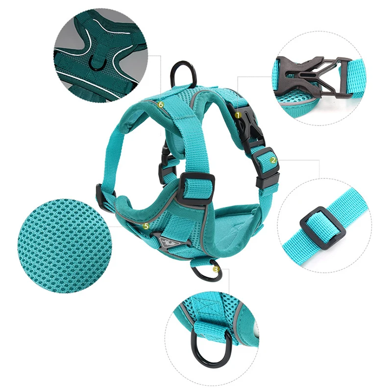 Шлейка-жилет для кошек регулируемый Светоотражающий поводок милый прогулок