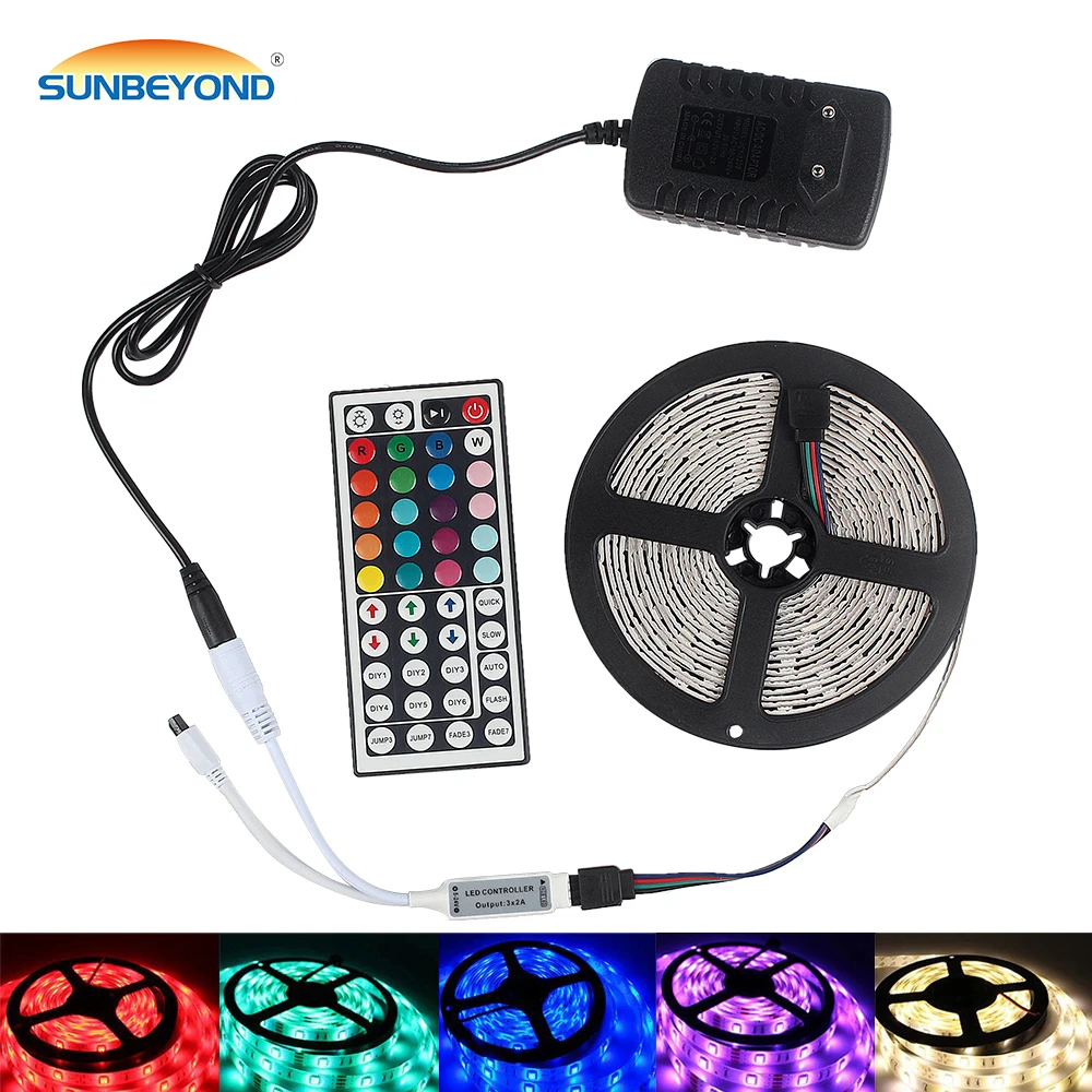 Светодиодная лента RGB светильник 5050 SMD 12 в пост. Тока гибкая 5 м 10 15 Диод с адаптером