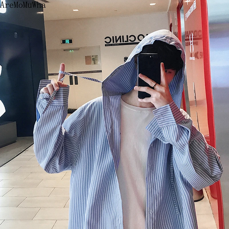 2021 Spring Autumn Men's Korean Version of The Trend Hooded Loose Long-sleeved Shirt Thin Outer Coat  Shirts for Mens Shirts