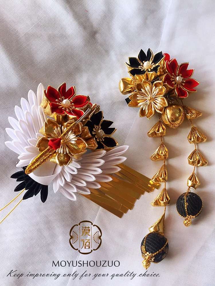 Заколка для волос ручной работы аксессуары косплея Kanzashi Sakura Цветы кисточки Tsumami