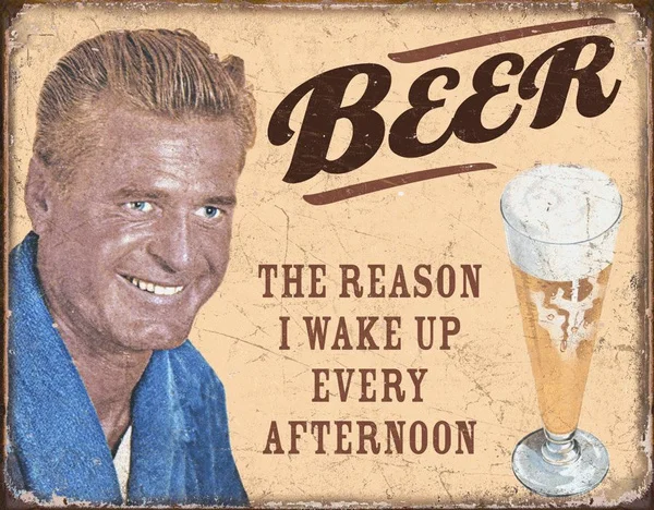

TIN SIGN- "Beer Is The Reason I Wake Up" , Bar, Man Cave Art WALL DECOR