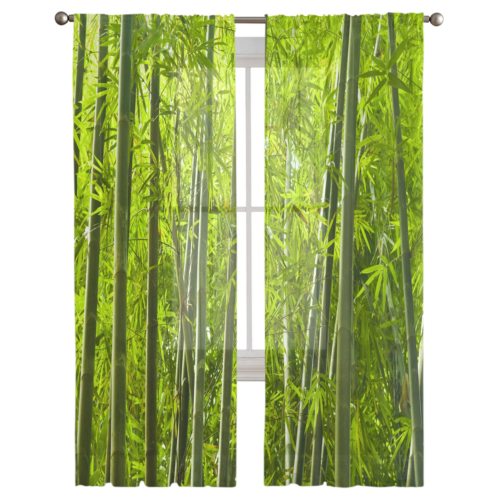 Тюлевые занавески в виде зеленого бамбукового леса для спальни современные из