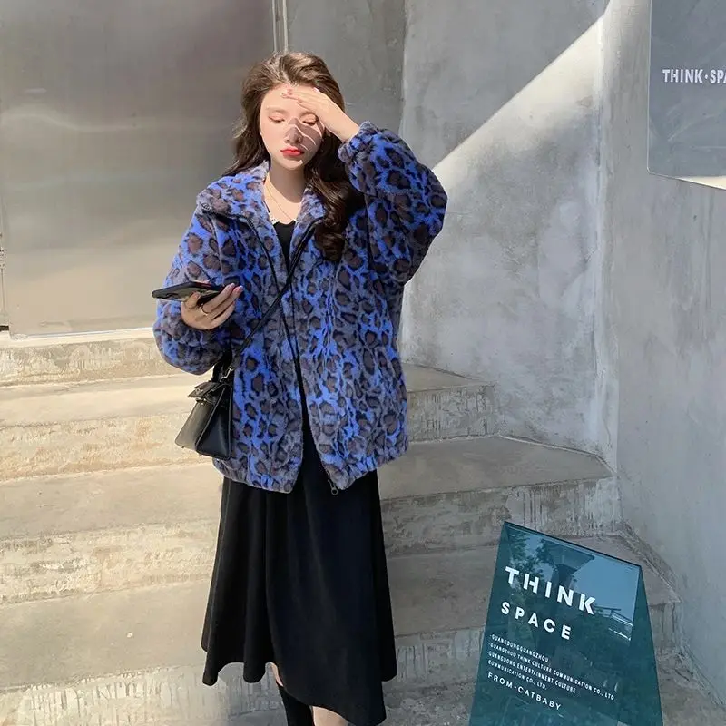 Imitation fur coat leopard lamb wool women's short cardigan loose fashion new warm jacket Plush coat in winter