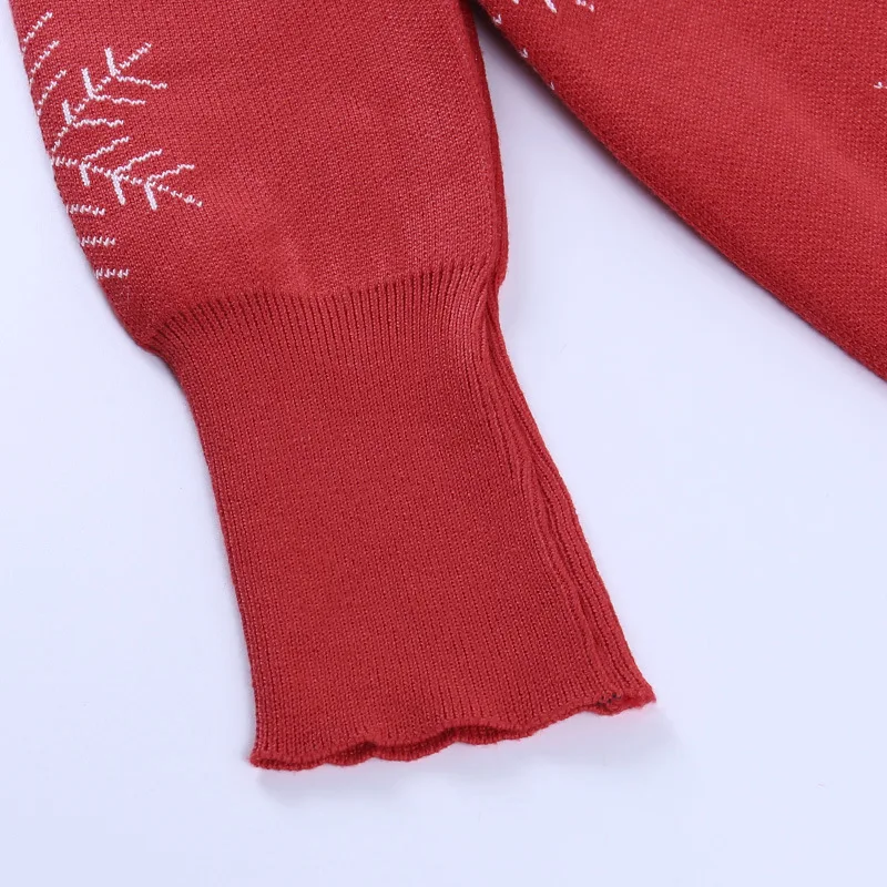 

2020 Red Autumn Winter Sweaters New Casual Round Neck Long-Sleeve Loose Sweater Vintage Christmas Snowflake Element Pullovers