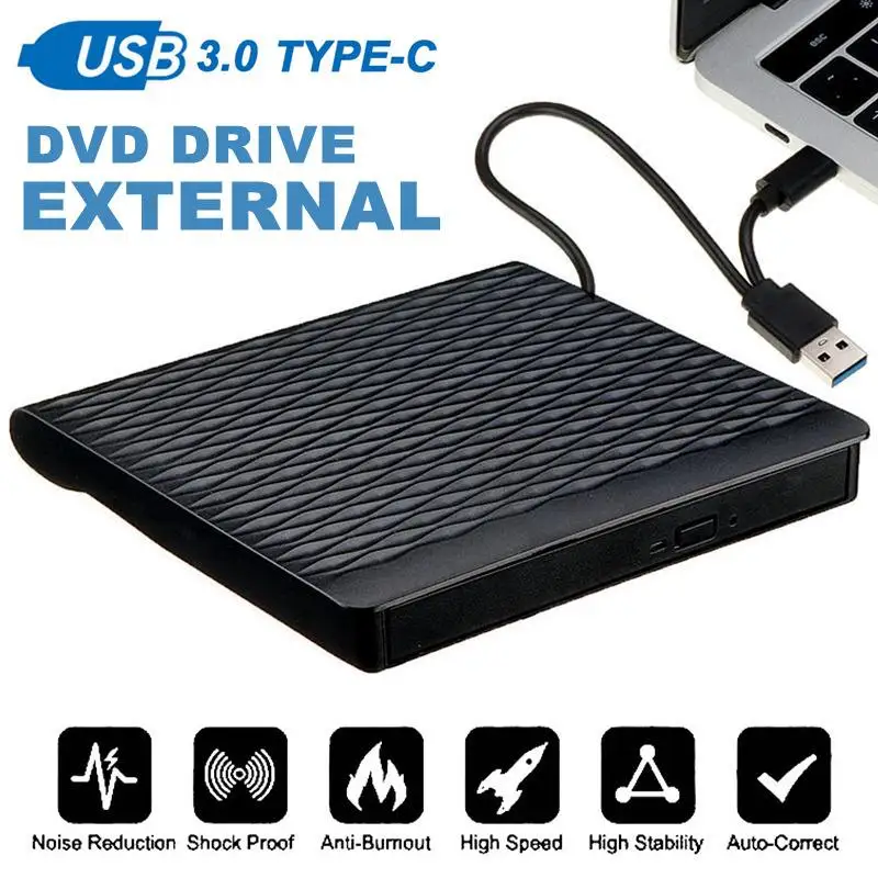 Тип C USB 3,0 внешний CD DVD привод Оптический привод для ноутбука Настольный Windows портативный тонкий DVD-RW проигрыватель