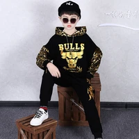 high quality boy golden yellow printed bull head suit autumn new boy sweater pants two piece fashion childrens suit