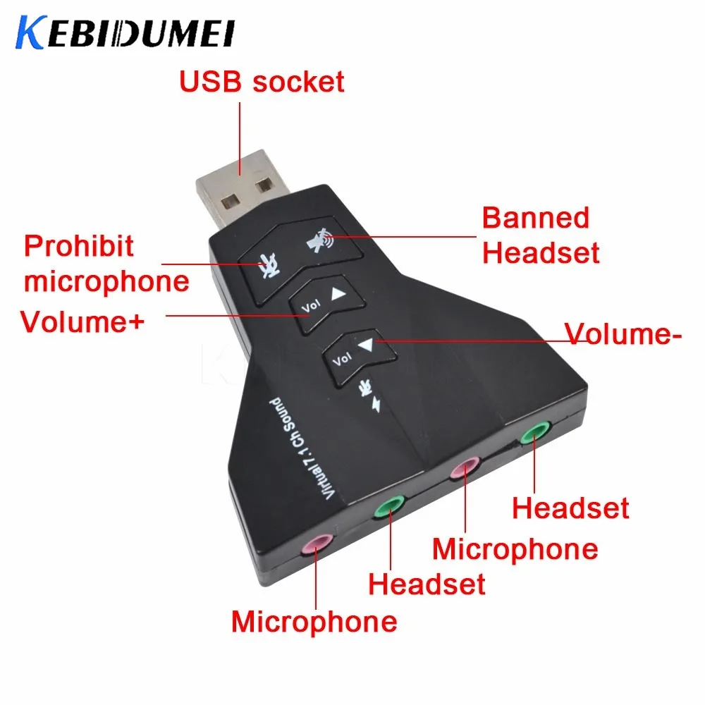 Kebidumei Внешняя USB Аудио Звуковая карта адаптер Виртуальный 7 1 канал 3D гарнитура 3 5