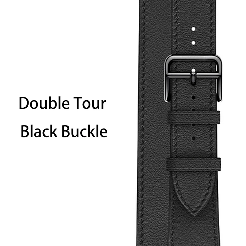 Double-Black 40 мм 44 мм черный ремешок для Apple Watch Series 5 ремешок для часов из натуральной кожи браслет один двойной тур полосы для iWatch серии 3 2 - Цвет ремешка: Double-Black