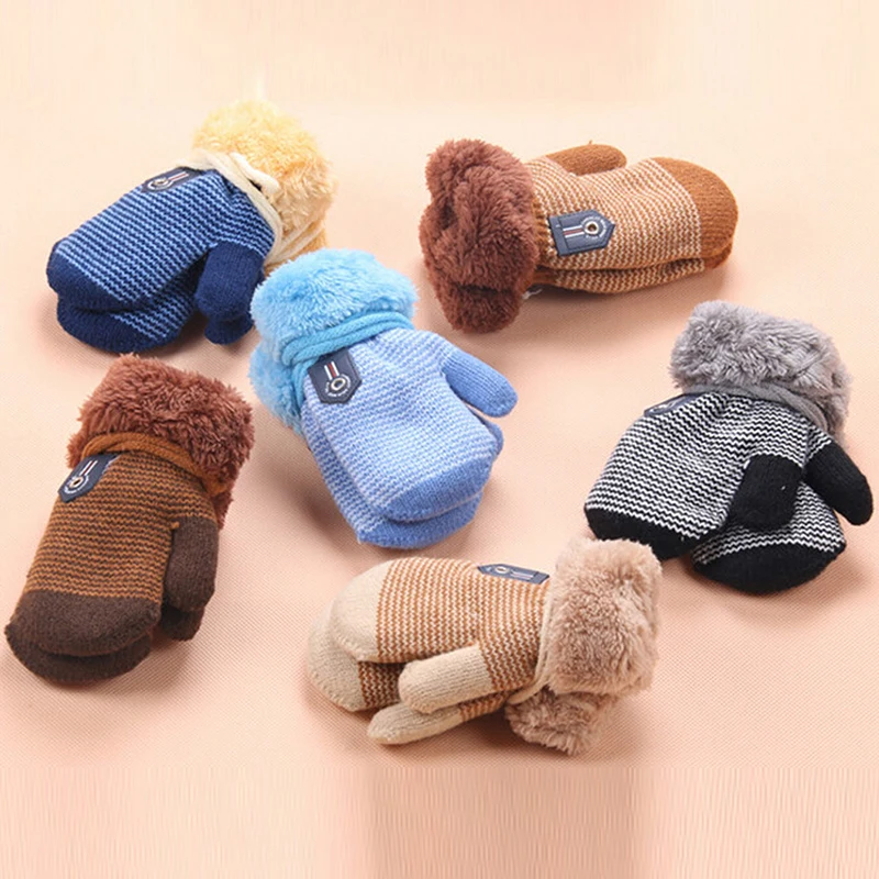 Baby Knitted Gloves Winter Boys Girls Warm Rope Full Finger Mittens For Children Toddler Kids Gift | Детская одежда и обувь