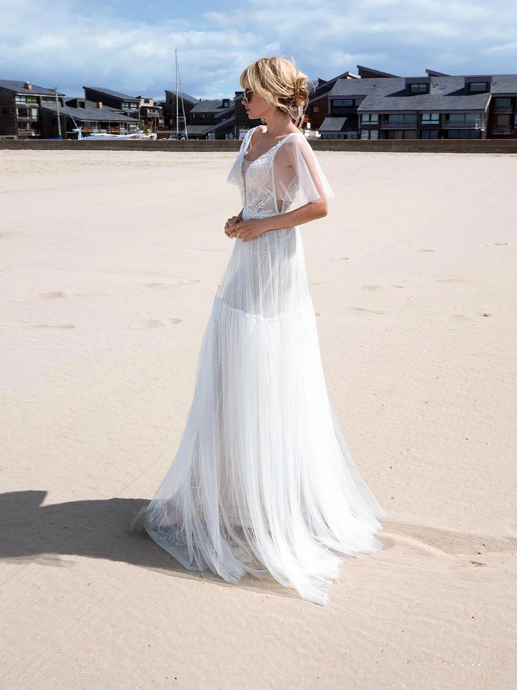 

Hi Shy Bride New Simple Wedding Dress Backless Sleeveless Design Chiffon Lace Bride Dresses Princess Dress Plus Size Tailor-made