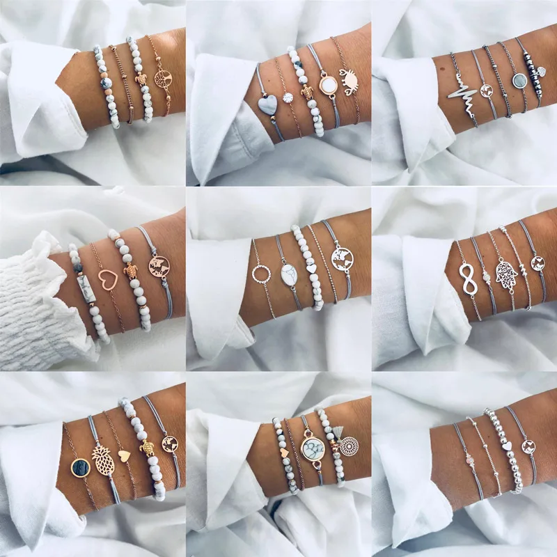 30 стилей женские девушки микс Круглый Сплав Кристалл мрамор Шарм Браслеты Мода