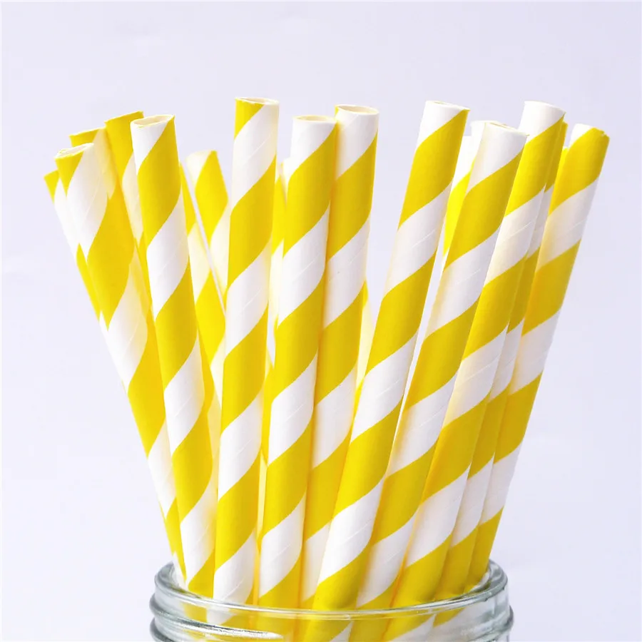 yellow Stripe 100 шт бумажная соломинка для питья полосатая соломенная детская Свадебная душевая декорация подарочные вечерние принадлежности для мероприятий - Цвет: yellow Stripe